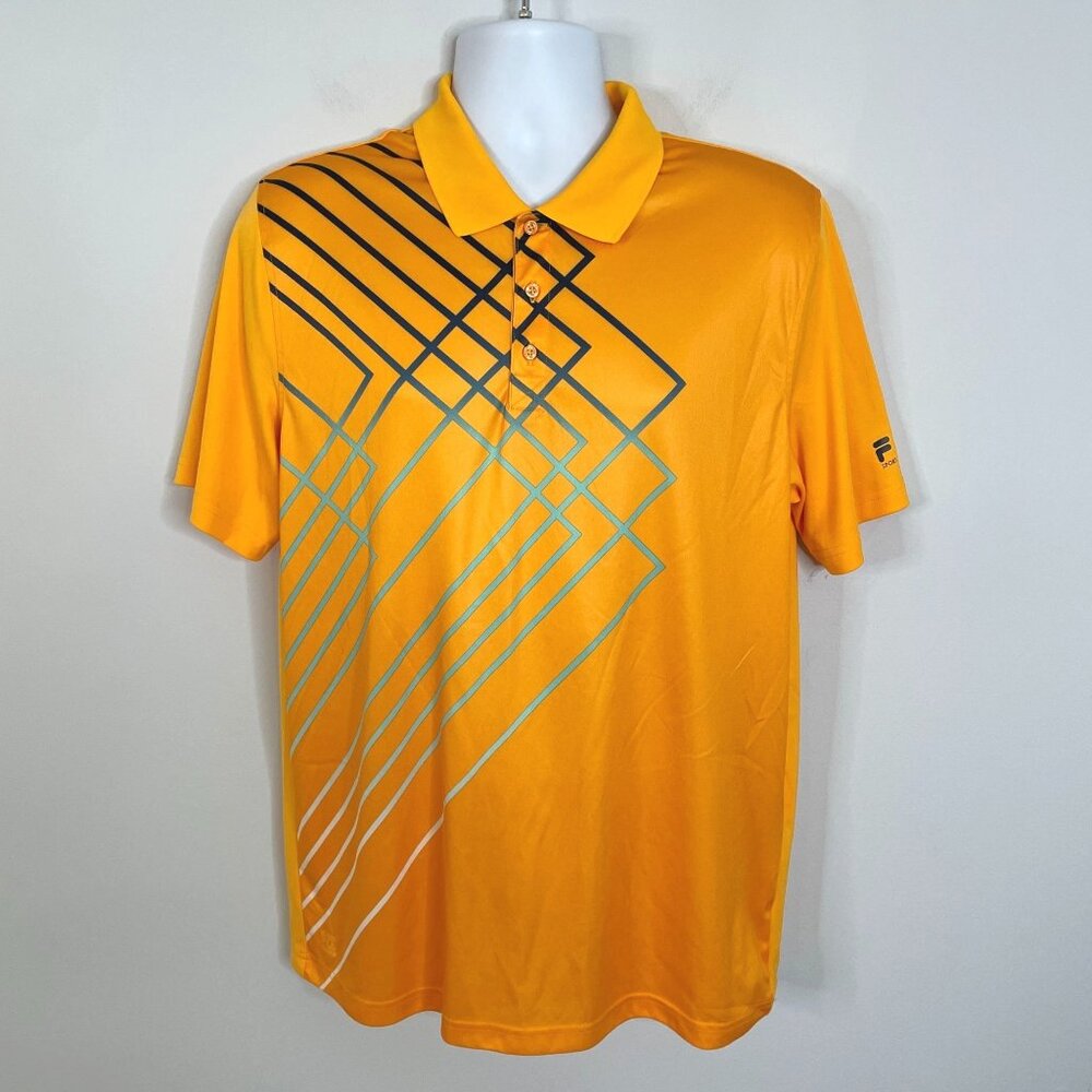 FILA Sport Golf Tennis Polo Shirt Men Sz L Orange Bright Colorful Travel Getaway